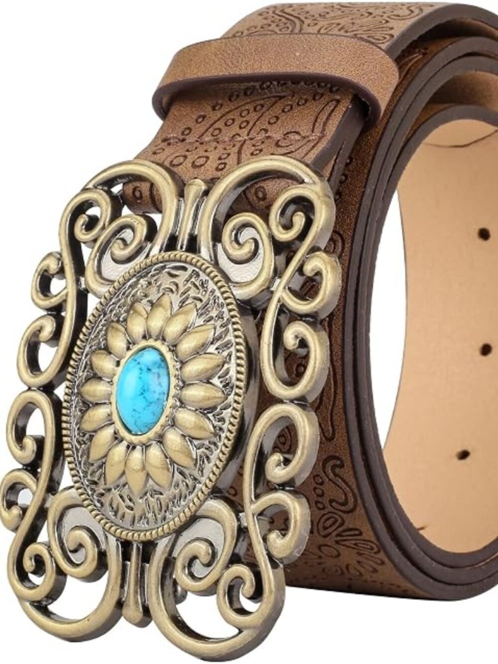 Vintage Western Leather Belt Country Girl Belt Turquoise Buckle | Classic Leathe